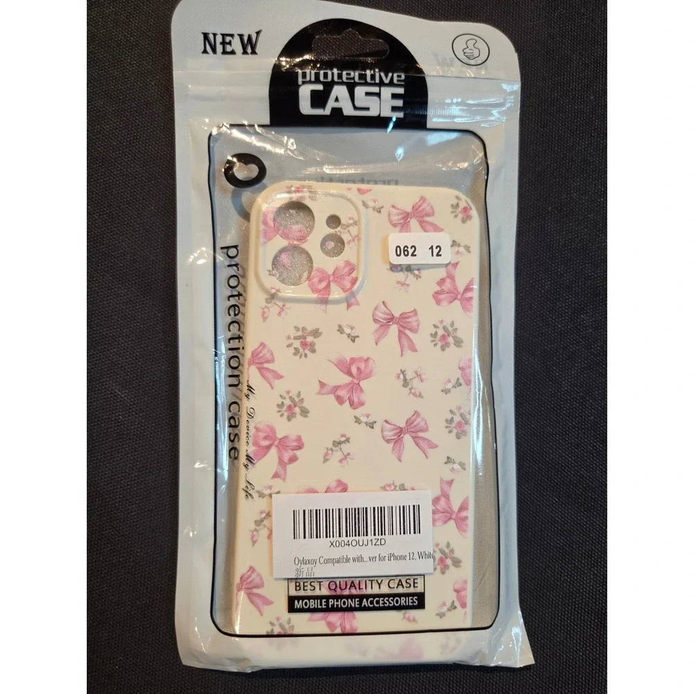 Oylaxoy iPhone 12 Case Pink Ribbon Bow Floral Coquette Cream Protective Cover